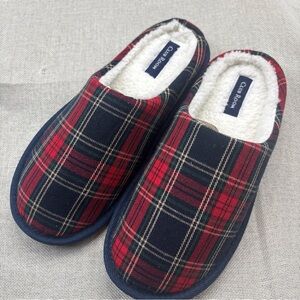 Club Room Mens Jake Plaid Slippers Red Blue Small 6-7